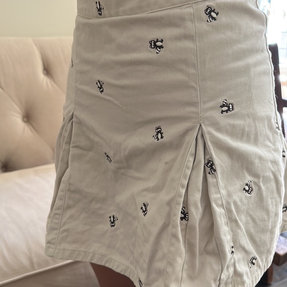 Lands’ End Skirt Girls Size 12 Raccoon Print Adjustable Waist Khaki